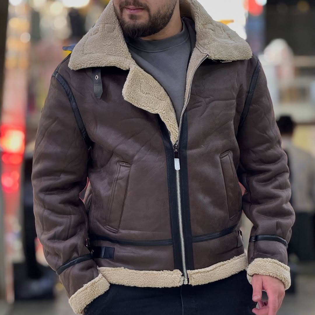 کاپشن مردانه چرم خزدار جیر بوفالو