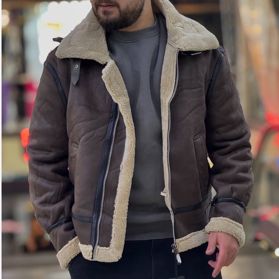 کاپشن مردانه چرم خزدار جیر بوفالو