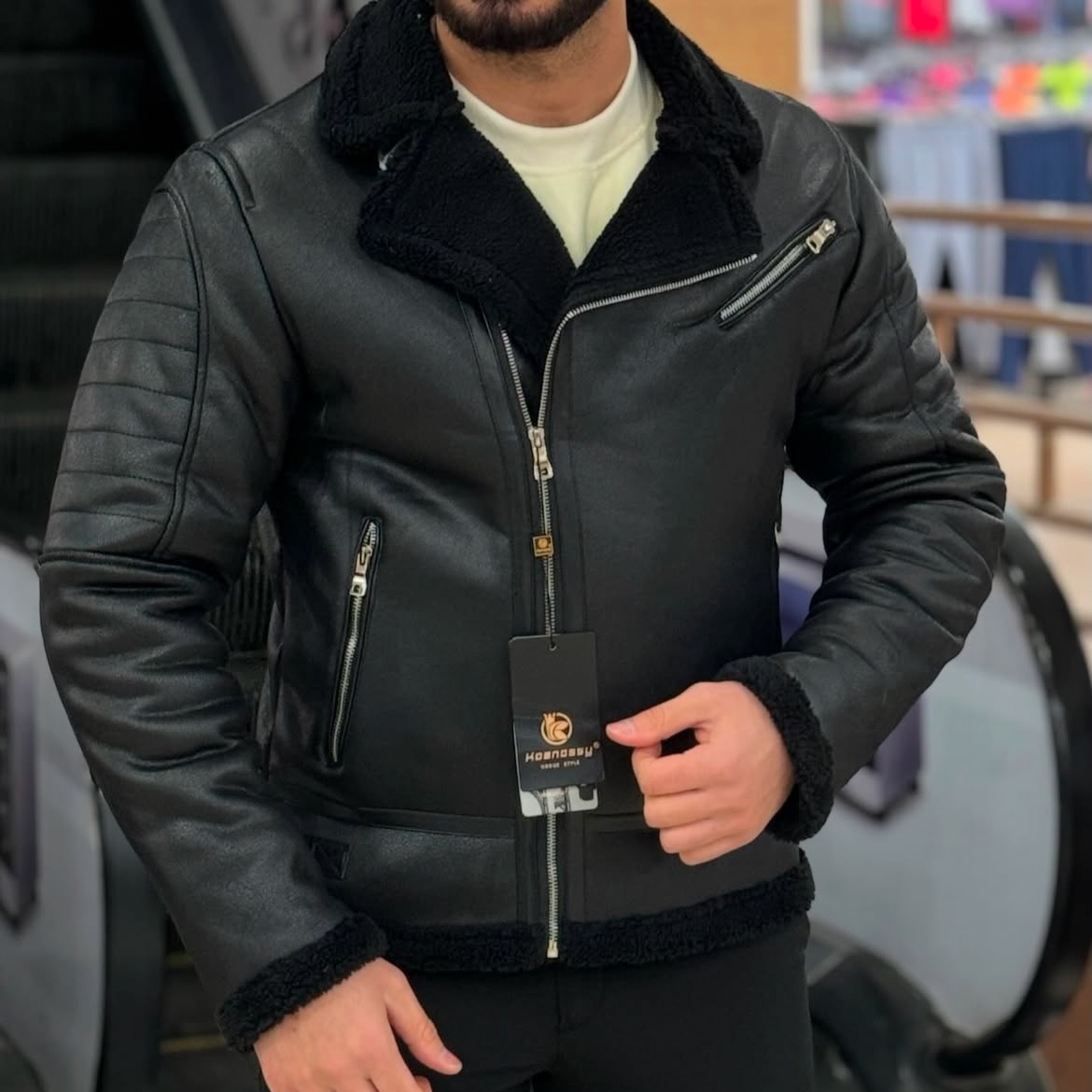 کاپشن چرم جیر خزدار بوفالو کد 3293