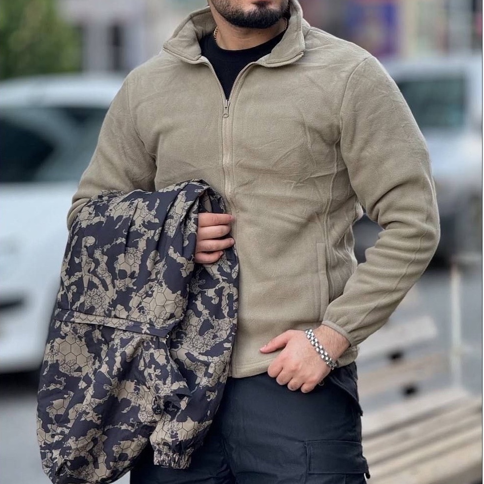 کاپشن مردانه دوقلو دوپوش داخل پلار چریکی