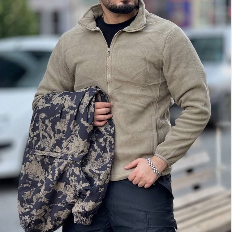 کاپشن مردانه دوقلو دوپوش داخل پلار چریکی