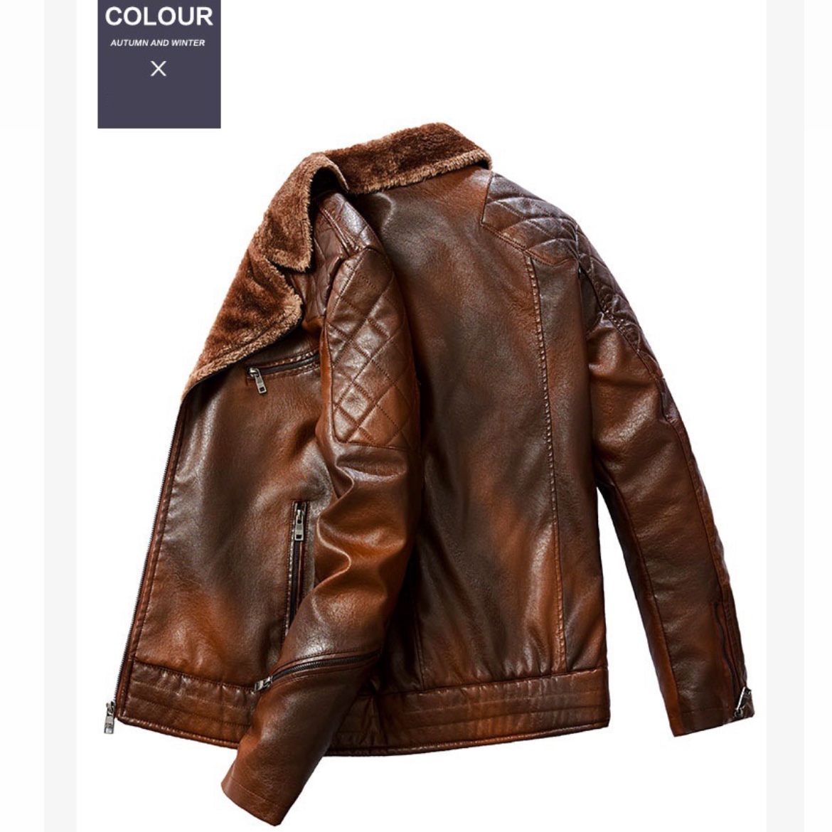کاپشن چرم جنس pu داخل خزدار