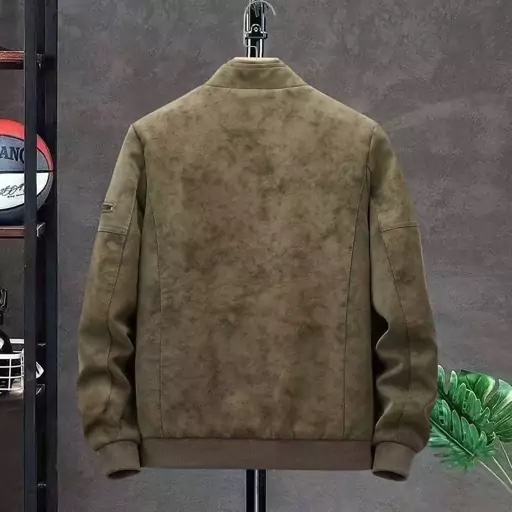 کاپشن چرم خزدار طرح ابر و بادی