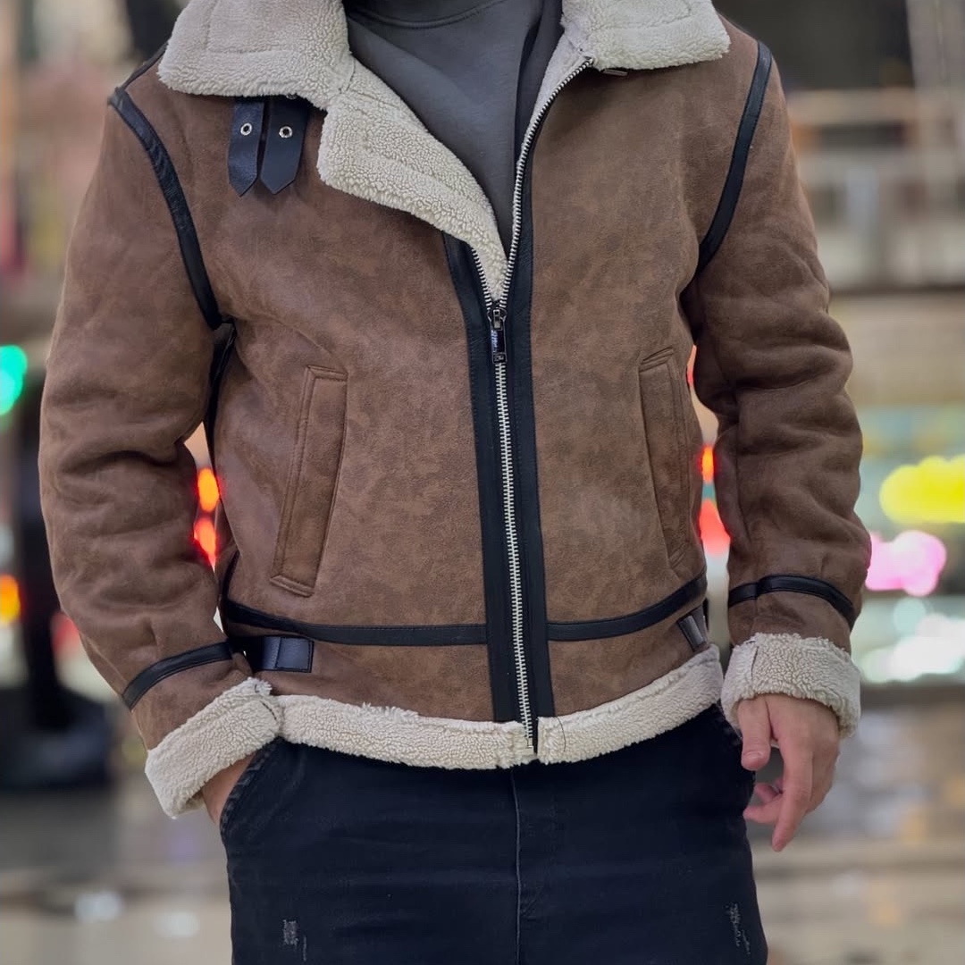کاپشن چرم مردانه خزدار جیر بوفالو