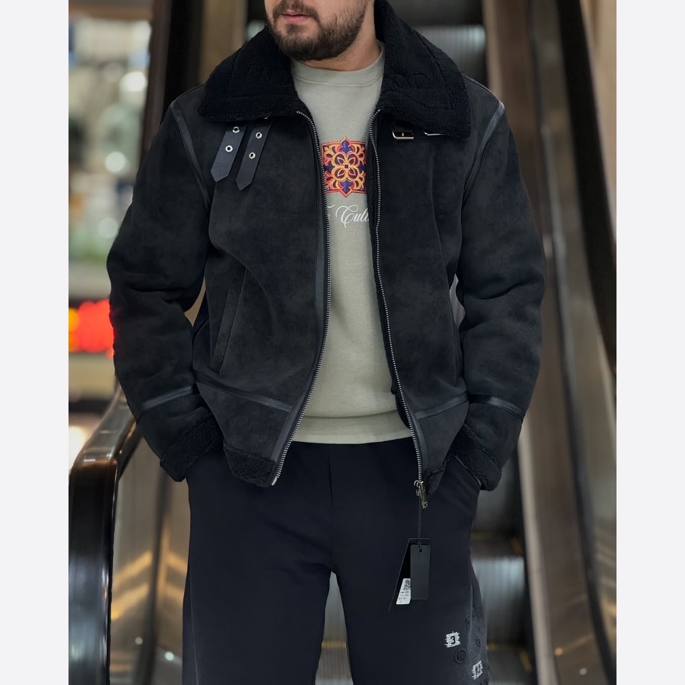 کاپشن چرم مردانه خزدار جیر بوفالو